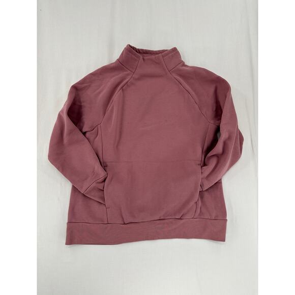 Fabletics Mock Neck Sweatshirt Pink Pockets Gym Workout Yoga Thumb Holes - Picture 2 of 6